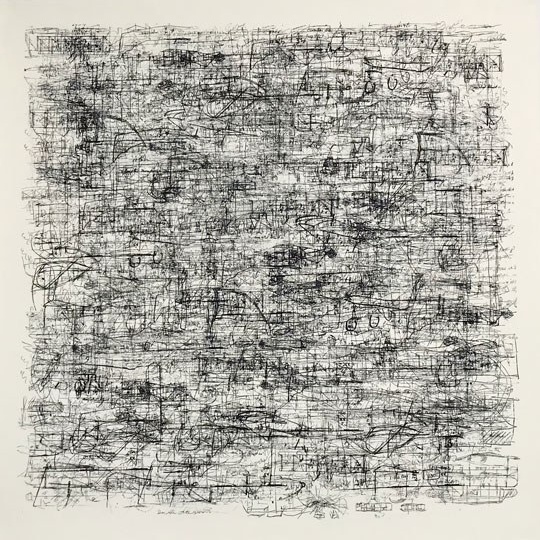 Started making aeroplane lilian bland iitypewriter film carbon mimeograph on paper, 120 x 120cm